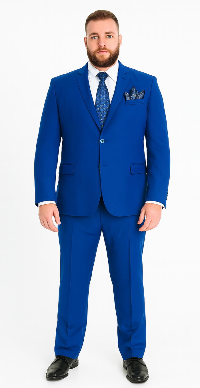 Mens 2 Button Classic Fit Basic Rayon Fabric Royal Blue Suit