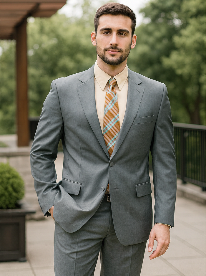 Mens 2 Button Classic Fit Pleated Pant Suit in Grey