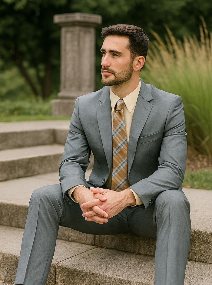 Mens 2 Button Classic Fit Pleated Pant Suit in Grey