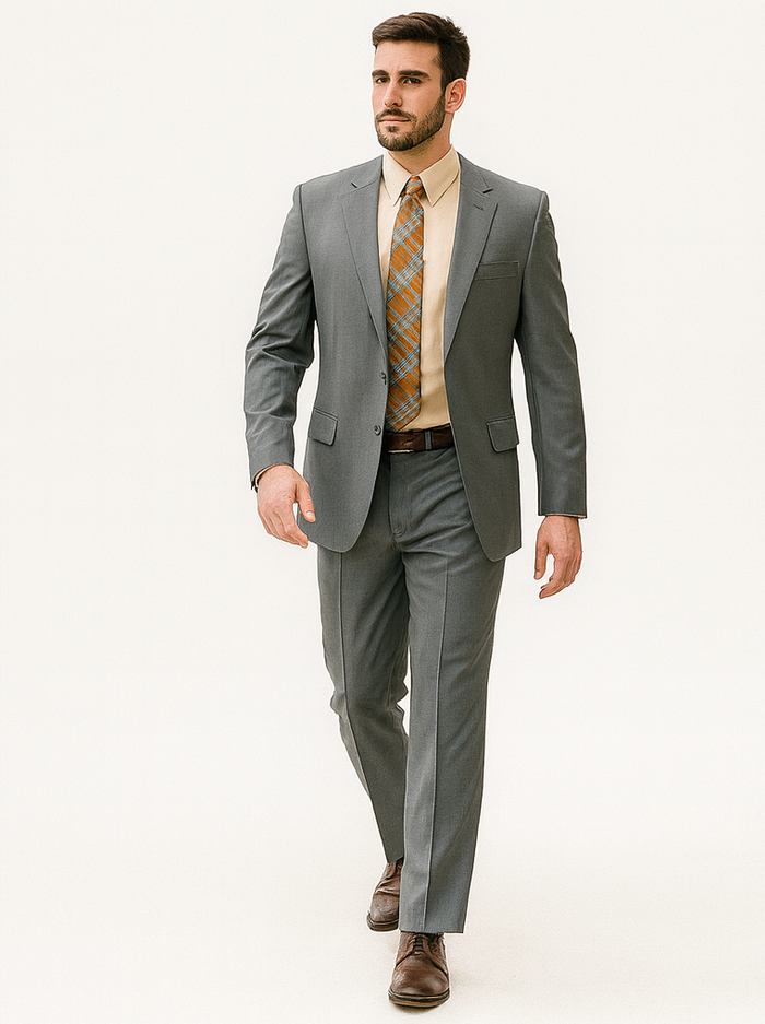 Mens 2 Button Classic Fit Pleated Pant Suit in Grey