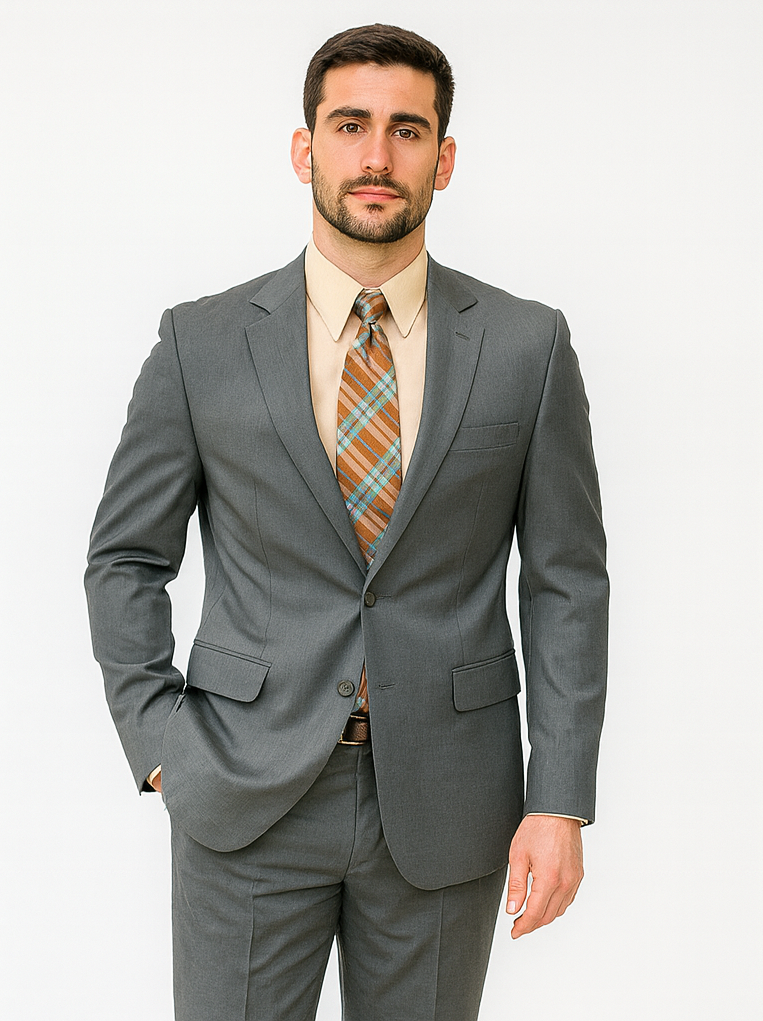 Mens 2 Button Classic Fit Pleated Pant Suit in Grey