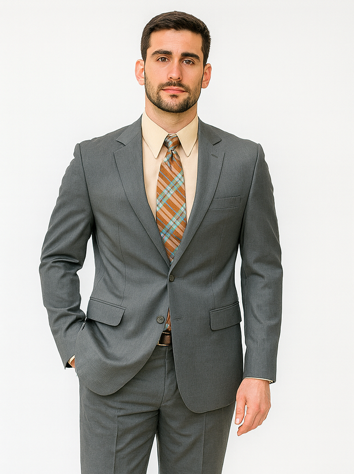 Mens 2 Button Classic Fit Pleated Pant Suit in Grey