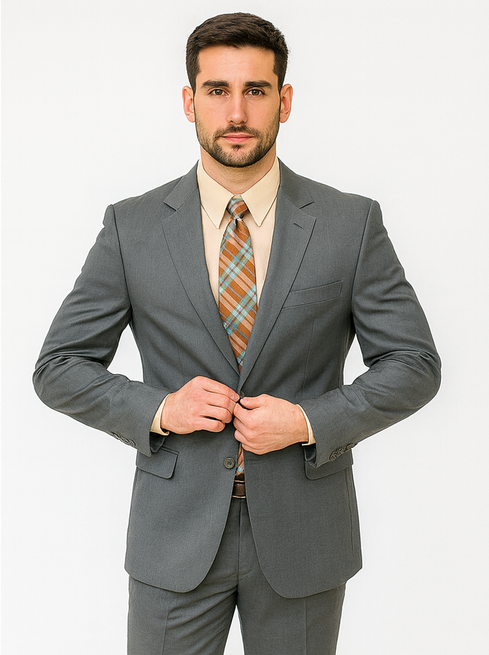 Mens 2 Button Classic Fit Pleated Pant Suit in Grey