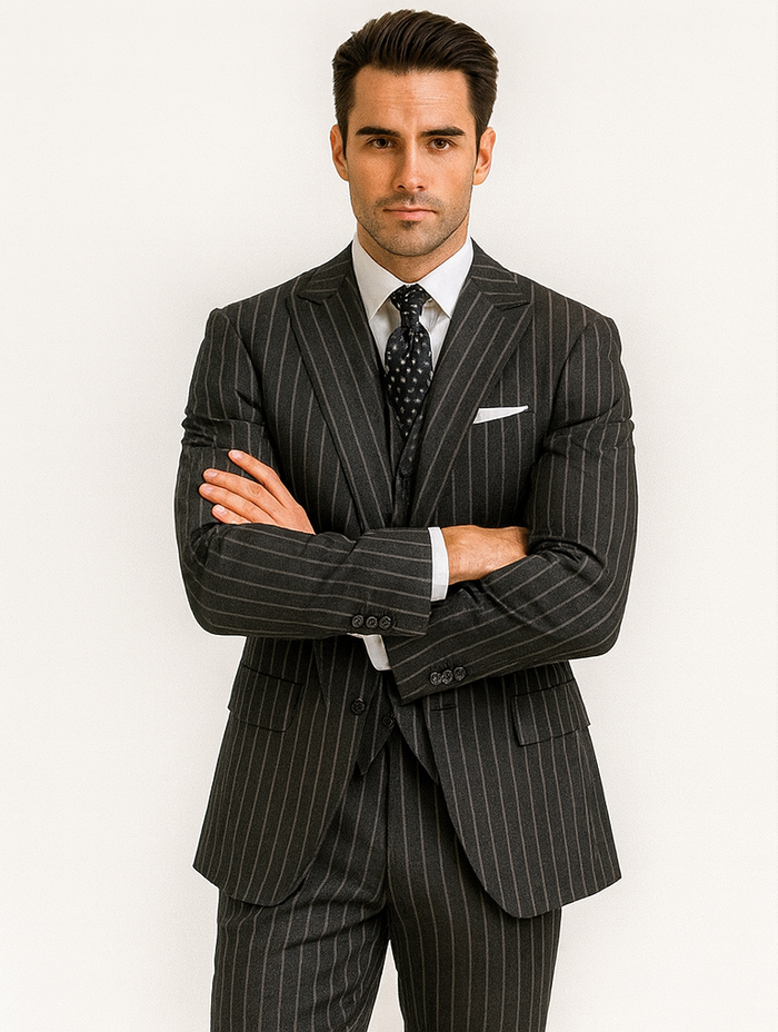 Mens 2 button Gangster Pinstripe Suit in Black & White