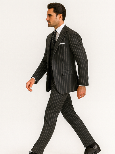 Mens 2 button Gangster Pinstripe Suit in Black & White 6   - from alligatorwarehouse.com