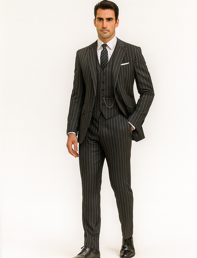 Mens 2 button Gangster Pinstripe Suit in Black & White 8   - from alligatorwarehouse.com