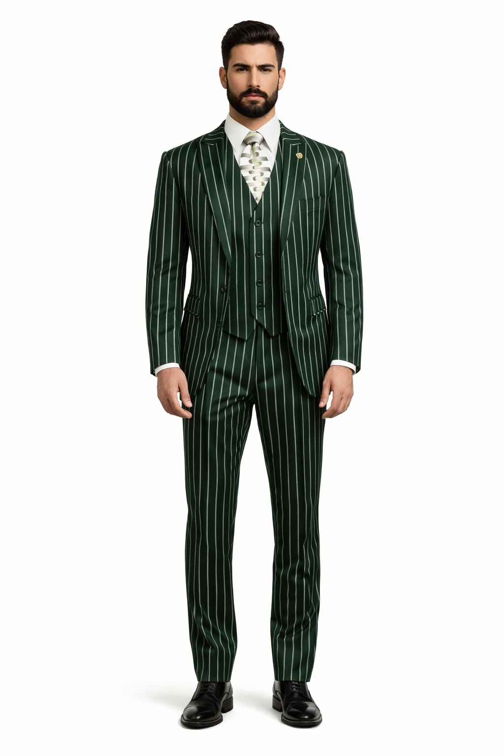 Mens 2 Button Gangster Pinstripe Suit in BLACK / GREY / NAVY / BURGUNDY