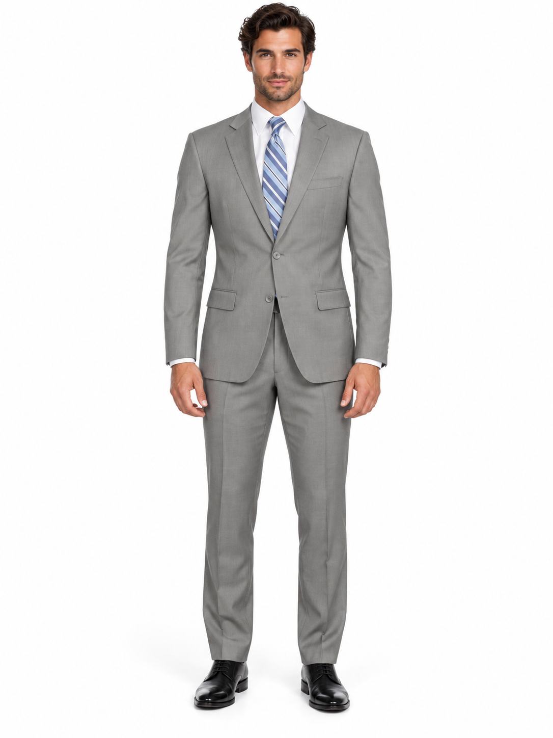 Mens 2 Button Modern Fit Textured Wool Suit in Grey