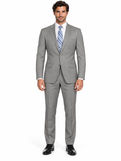 Mens 2 Button Modern Fit Textured Wool Suit in Grey