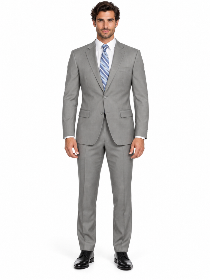 Mens 2 Button Modern Fit Textured Wool Suit in Grey