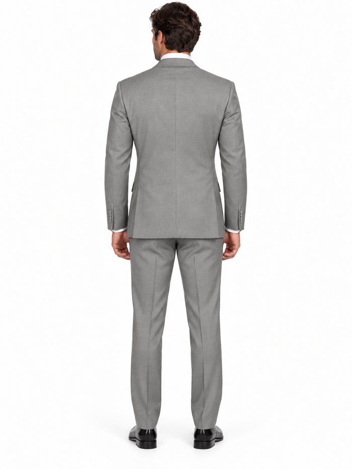 Mens 2 Button Modern Fit Textured Wool Suit in Grey