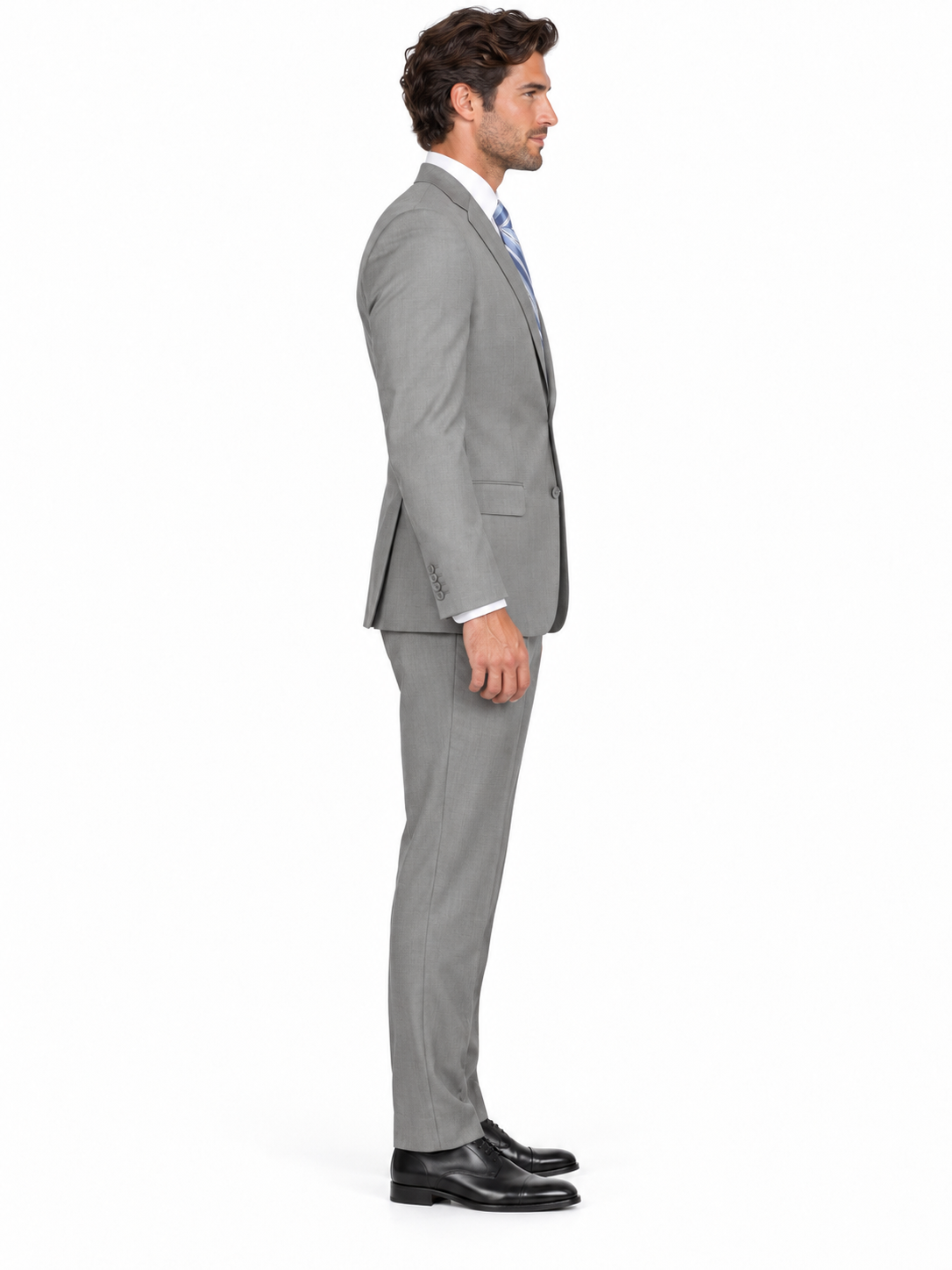 Mens 2 Button Modern Fit Textured Wool Suit in Grey