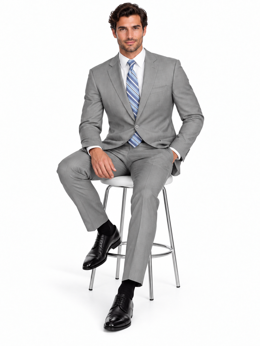 Mens 2 Button Modern Fit Textured Wool Suit in Grey