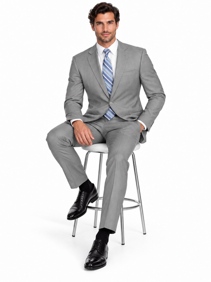 Mens 2 Button Modern Fit Textured Wool Suit in Grey