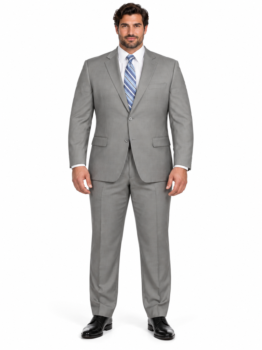 Mens 2 Button Modern Fit Textured Wool Suit in Grey