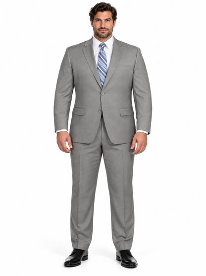 Mens 2 Button Modern Fit Textured Wool Suit in Grey