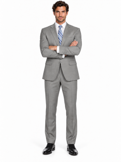 Mens 2 Button Modern Fit Textured Wool Suit in Grey