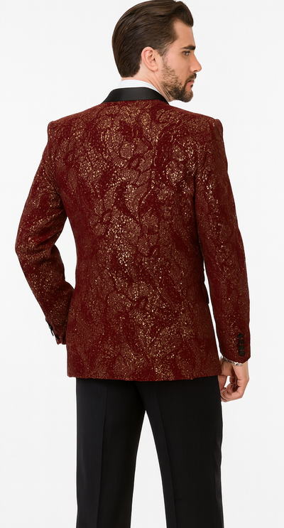 Mens 2 Button Paisley Glitter Tuxedo in Burgundy 2 T816-Burgundy-42R  - from alligatorwarehouse.com