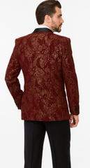 Mens 2 Button Paisley Glitter Tuxedo in Burgundy
