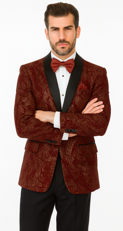 Mens 2 Button Paisley Glitter Tuxedo in Burgundy 4 T816-Burgundy-42R  - from alligatorwarehouse.com