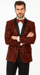 Mens 2 Button Paisley Glitter Tuxedo in Burgundy