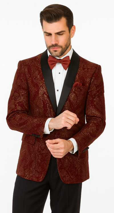 Mens 2 Button Paisley Glitter Tuxedo in Burgundy 5 T816-Burgundy-42R  - from alligatorwarehouse.com