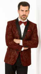 Mens 2 Button Paisley Glitter Tuxedo in Burgundy
