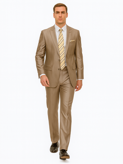 Mens 2 Button Peak Lapel Shiny Sharkskin Suit in Tan 6 P5-4348  - from alligatorwarehouse.com