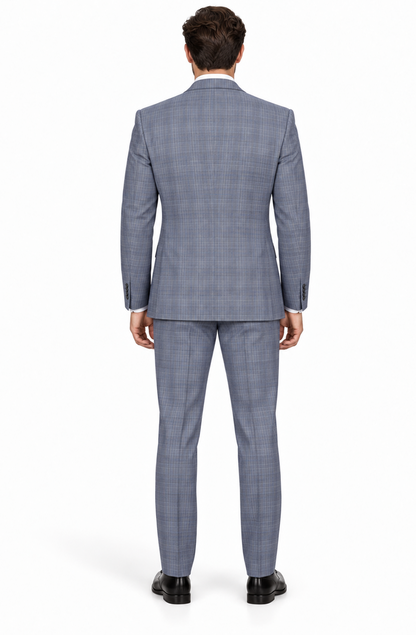 Mens 2 Button Plaid Double Breasted Fancy Scoop Vest Suit in Grey