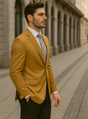 Mens 2 Button Poplin Dress Blazer in Gold