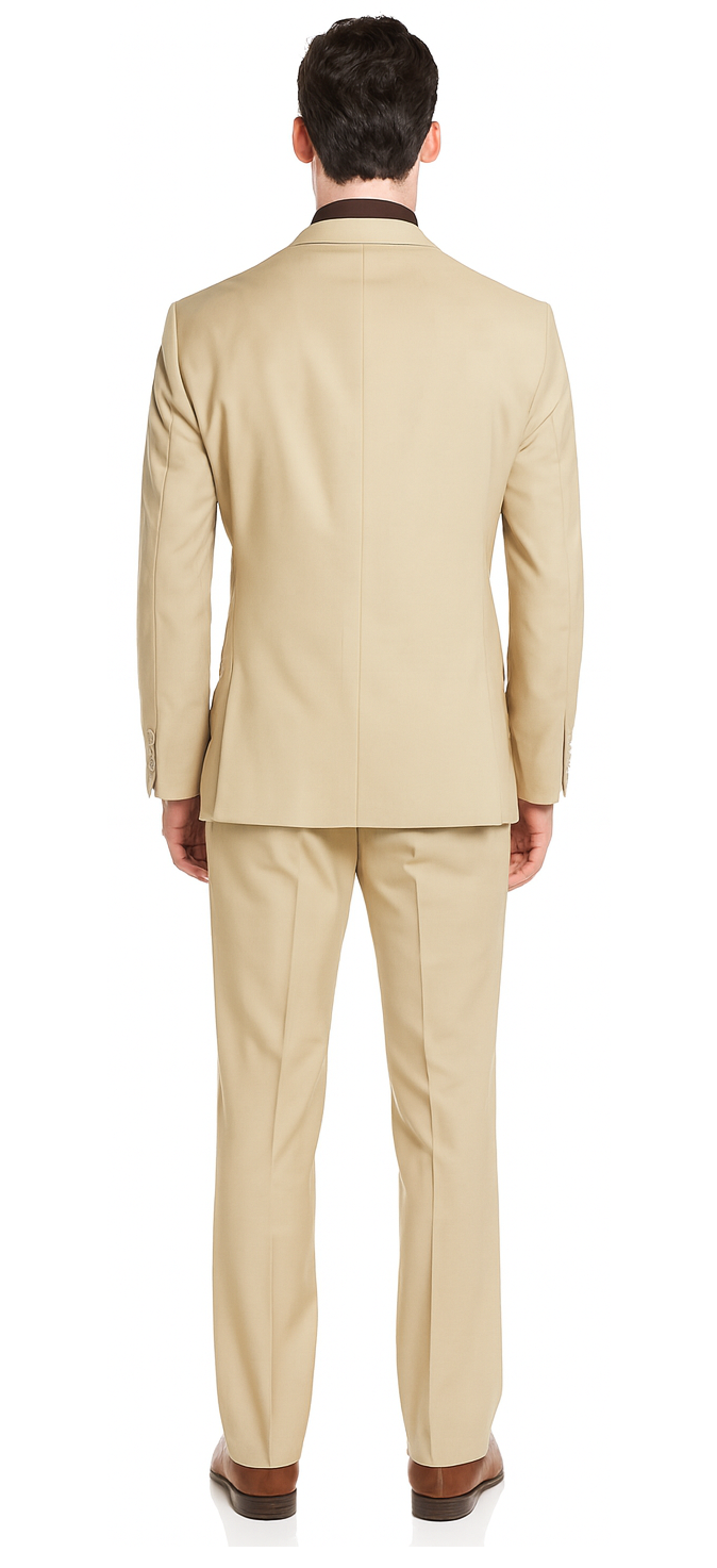 Mens 2 Button Slim Fit Rayon Fabric Suit in Beige