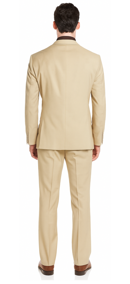 Mens 2 Button Slim Fit Rayon Fabric Suit in Beige