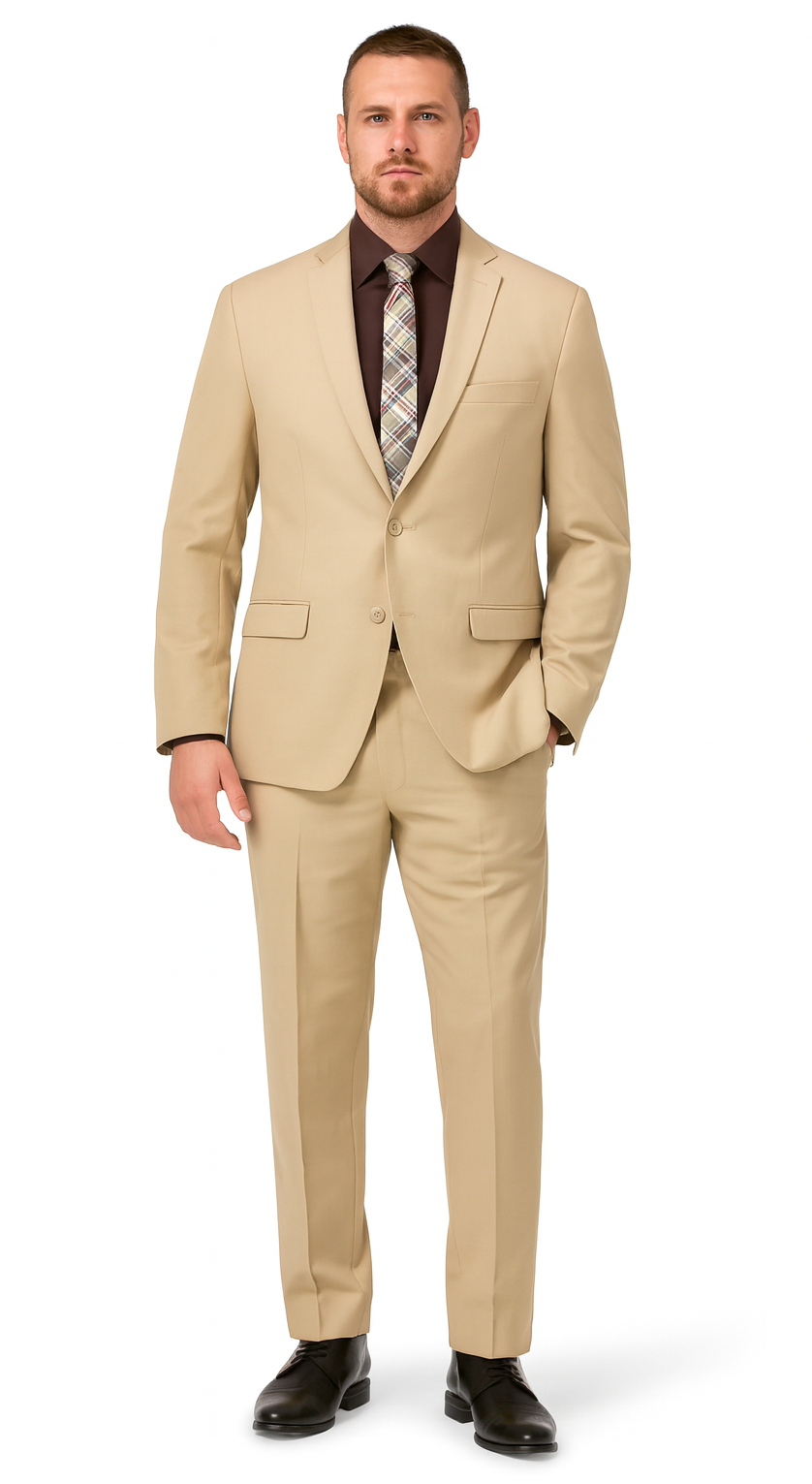 Mens 2 Button Slim Fit Rayon Fabric Suit in Beige