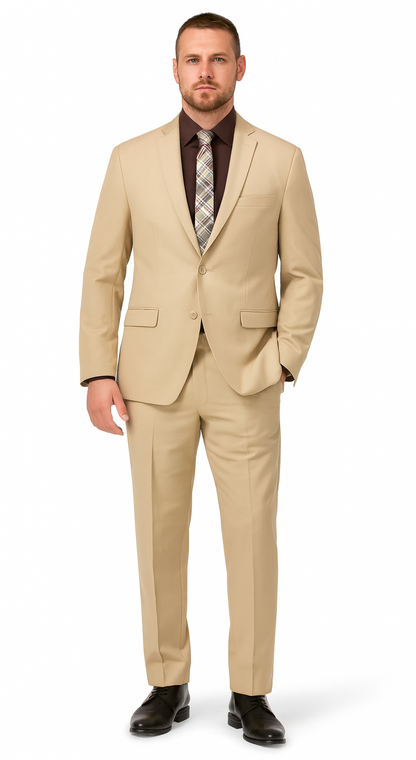 Mens 2 Button Slim Fit Rayon Fabric Suit in Beige