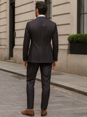 Mens 2 Button Vested 3 Piece Gangster Bold Pinstripe Suit in Burgundy