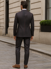 Mens 2 Button Vested 3 Piece Gangster Bold Pinstripe Suit in Burgundy