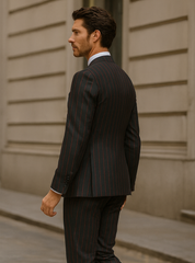 Mens 2 Button Vested 3 Piece Gangster Bold Pinstripe Suit in Burgundy