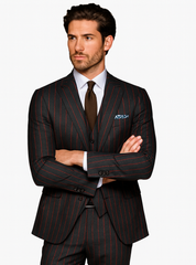Mens 2 Button Vested 3 Piece Gangster Bold Pinstripe Suit in Burgundy