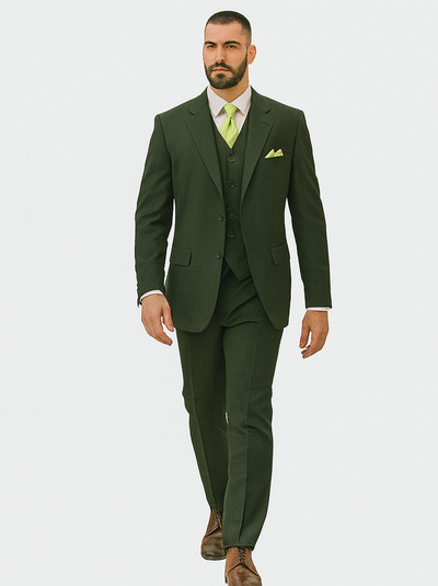 Mens 2 Button Vested Basic Wool Feel Suit in Olive 8 SO13TR-3_OLIVE_40S  - from alligatorwarehouse.com