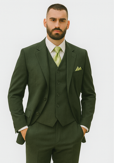 Mens 2 Button Vested Basic Wool Feel Suit in Olive 3 SO13TR-3_OLIVE_40S  - from alligatorwarehouse.com