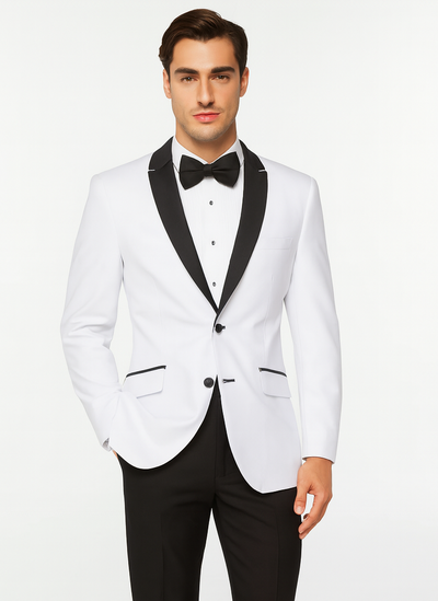 Mens 2 Buttton Slim Contrast Peak Lapel Tuxedo in White 1 SO1S2PS-1_WHITE_40S  - from alligatorwarehouse.com