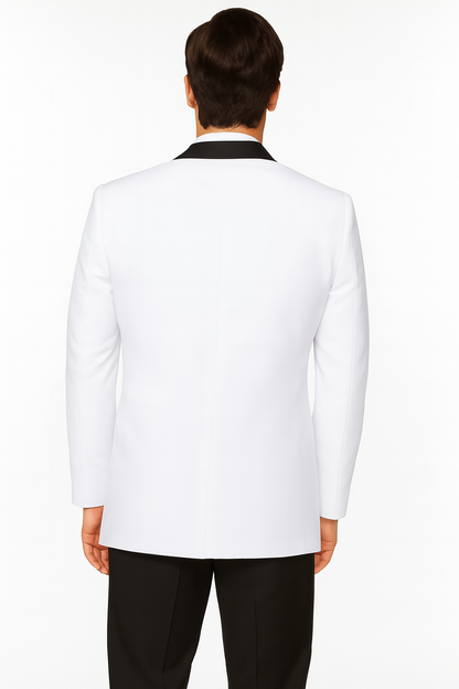 Mens 2 Buttton Slim Contrast Peak Lapel Tuxedo in White