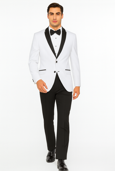 Mens 2 Buttton Slim Contrast Peak Lapel Tuxedo in White 5 SO1S2PS-1_WHITE_40S  - from alligatorwarehouse.com