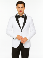 Mens 2 Buttton Slim Contrast Peak Lapel Tuxedo in White