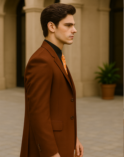 Mens 2 Button Vested Basic Wool Feel Suit in Cognac