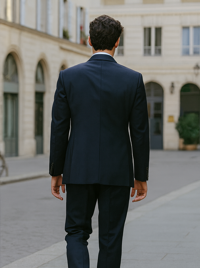 Mens 3 Button Vested Basic Wool Feel Suit in Navy