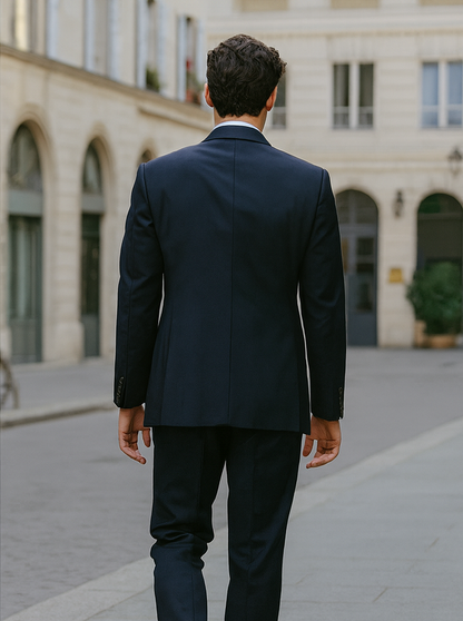 Mens 3 Button Vested Basic Wool Feel Suit in Navy