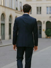 Mens 3 Button Vested Basic Wool Feel Suit in Navy