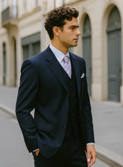 Mens 3 Button Vested Basic Wool Feel Suit in Navy
