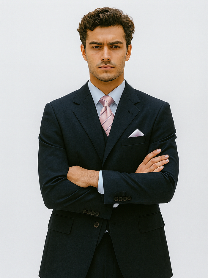 Mens 3 Button Vested Basic Wool Feel Suit in Navy